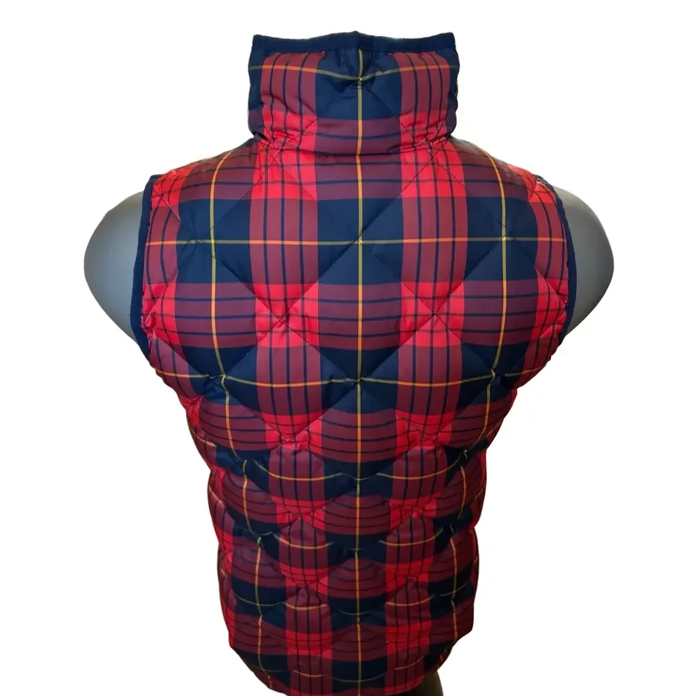 J Crew Excursion Red Navy Size XXS Quilted Vest Down Plaid Puffer Tartan